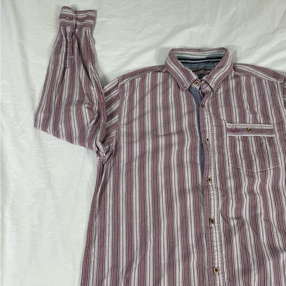 Mantaray Mens Light Red Striped Long Sleeve Button Up Shirt Size M - Picture 3 of 12